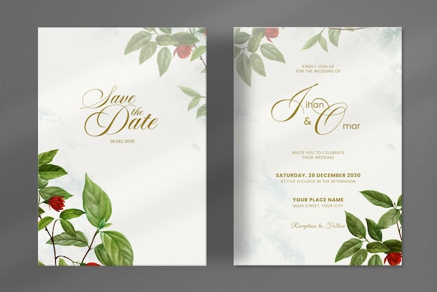 Convite de casamento moderno com ornamento de flor vintage