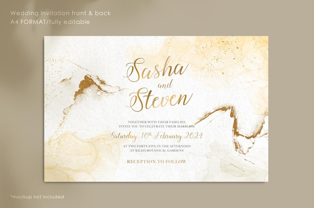 Convite de casamento romântico em aquarela e modelo de menu PSD Grátis