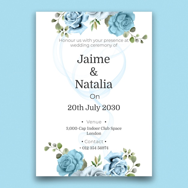 Convite de casamento romântico em aquarela e modelo de menu