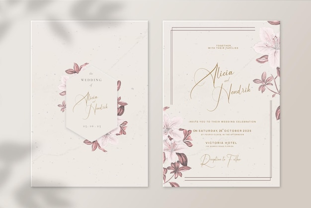 Convite de casamento vintage e salve a data com flor marrom