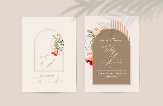 convite de casamento vintage e salve a data com rosas de creme branco de flores em aquarela