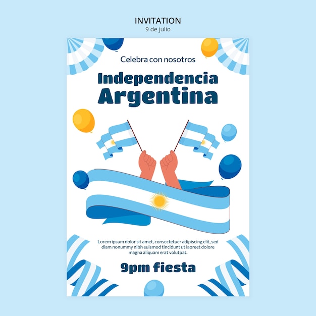 PSD convite de dia da independência argentina de design plano