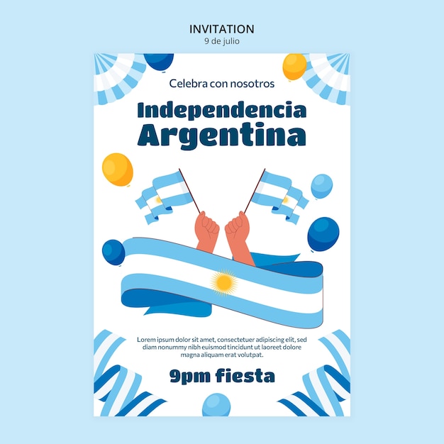 Convite de dia da independência argentina de design plano
