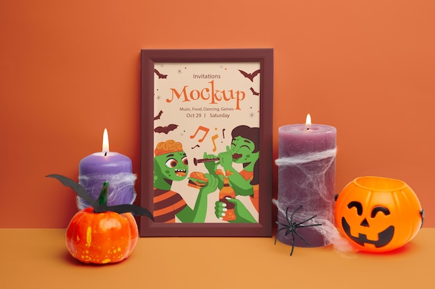 Convite de Halloween com maquete de moldura