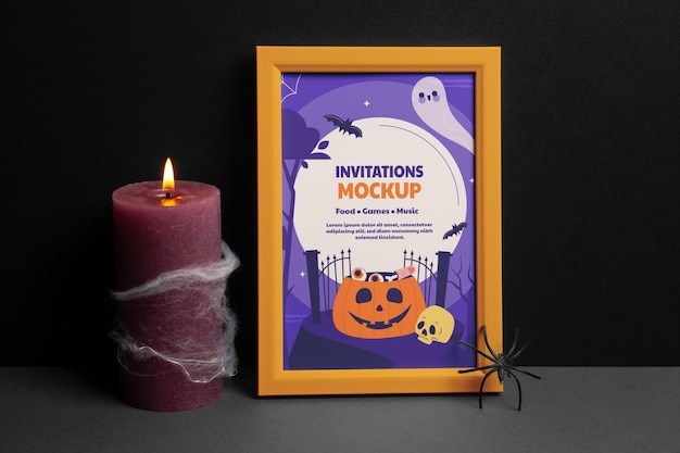 Convite de Halloween com maquete de moldura