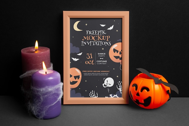 Convite de Halloween com maquete de moldura