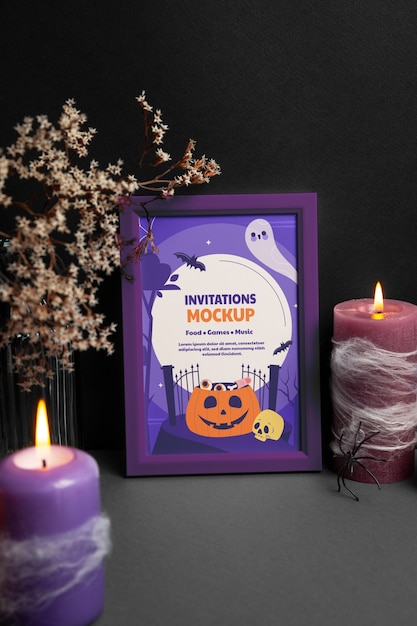 Convite de Halloween com maquete de moldura