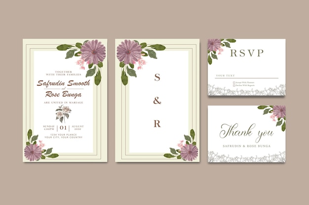 Convites de casamento cartão decorativo floral ou convite psd premium