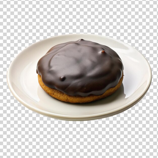PSD cookie recouvert de chocolat sur une assiette isolée sur un fond transparent