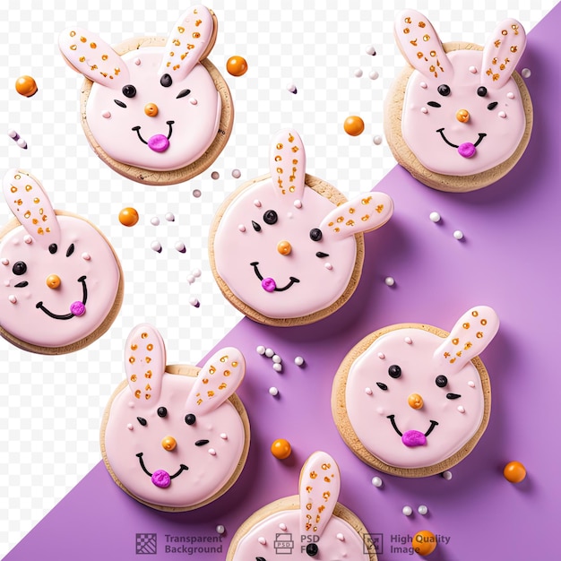 PSD cookies coloridos com tema de páscoa e rosto de creme em fundo transparente para fins de identificação