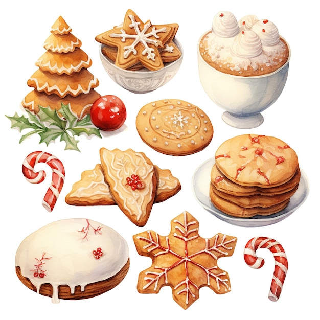 PSD cookies-set für weihnachtsveranstaltungen aquarell-stil ki generiert