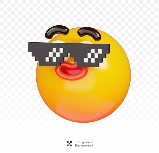 Cool Face Emoji mit Pixel Sunglasses 3D-Rendering des Emoticons auf durchsichtigem Hintergrund