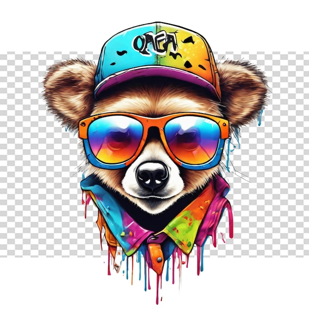 PSD cool hipster oso con gafas de sol ilustración para el cartel de la camiseta