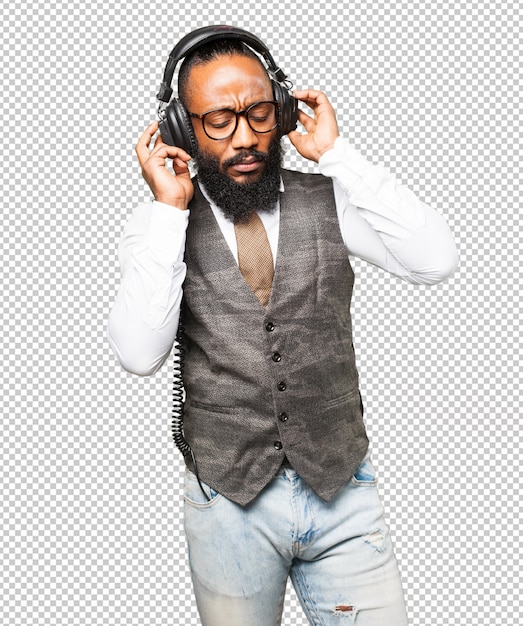 PSD cool hombre negro con auriculares