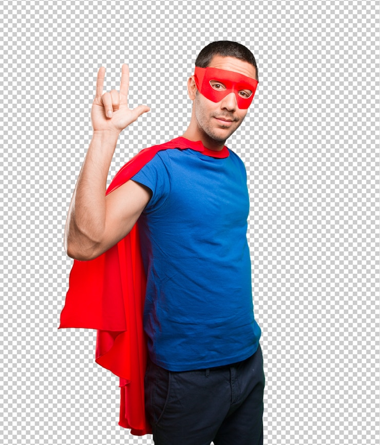 PSD cool superhéroe con gesto de rock