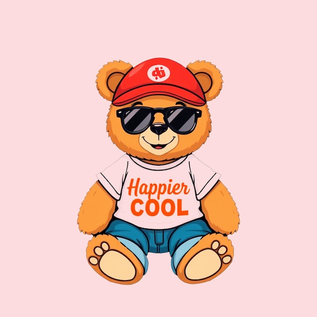 Cool und glücklicher Teddybär mit Sonnenbrille und Mütze