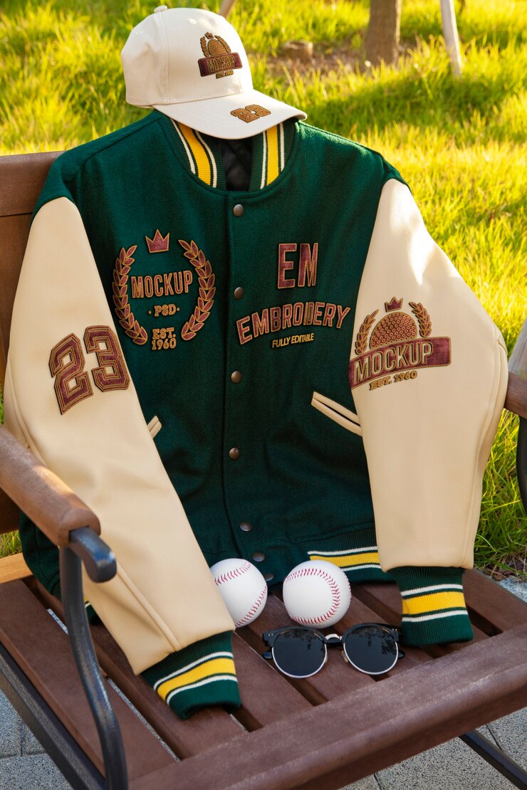 PSD cool varsity jacket al aire libre
