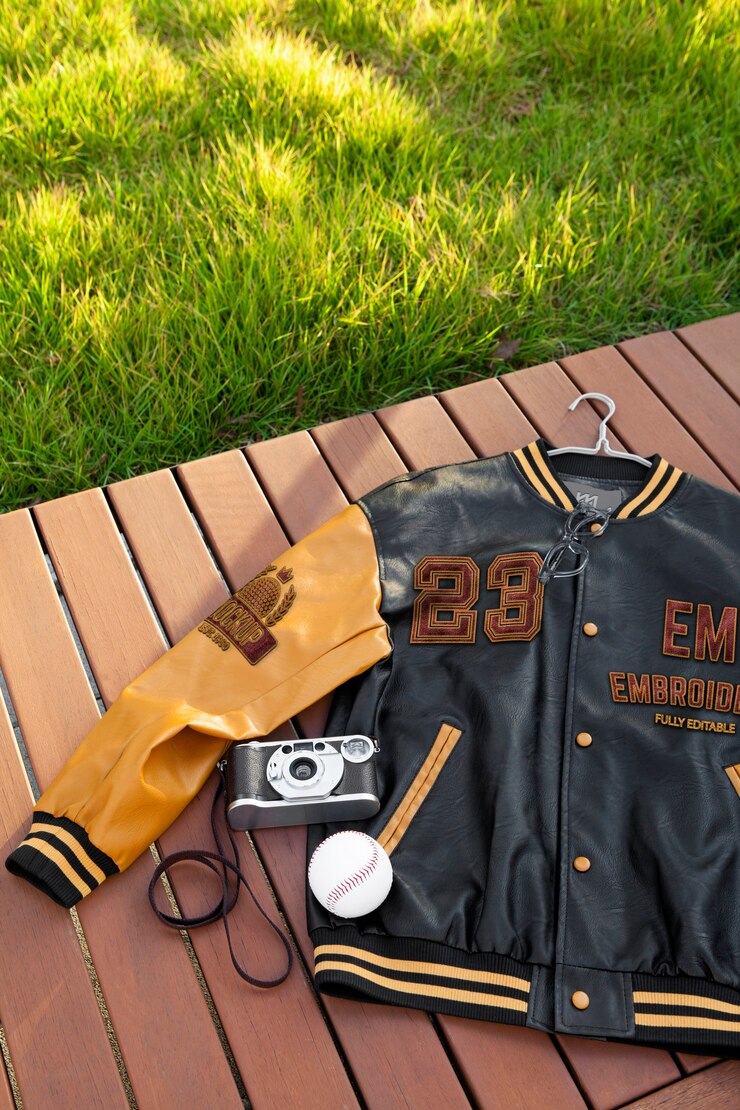 PSD cool varsity jacket al aire libre