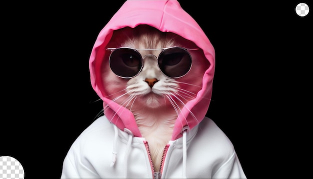 PSD coole katze mit hoodie und sonnenbrille png transparent