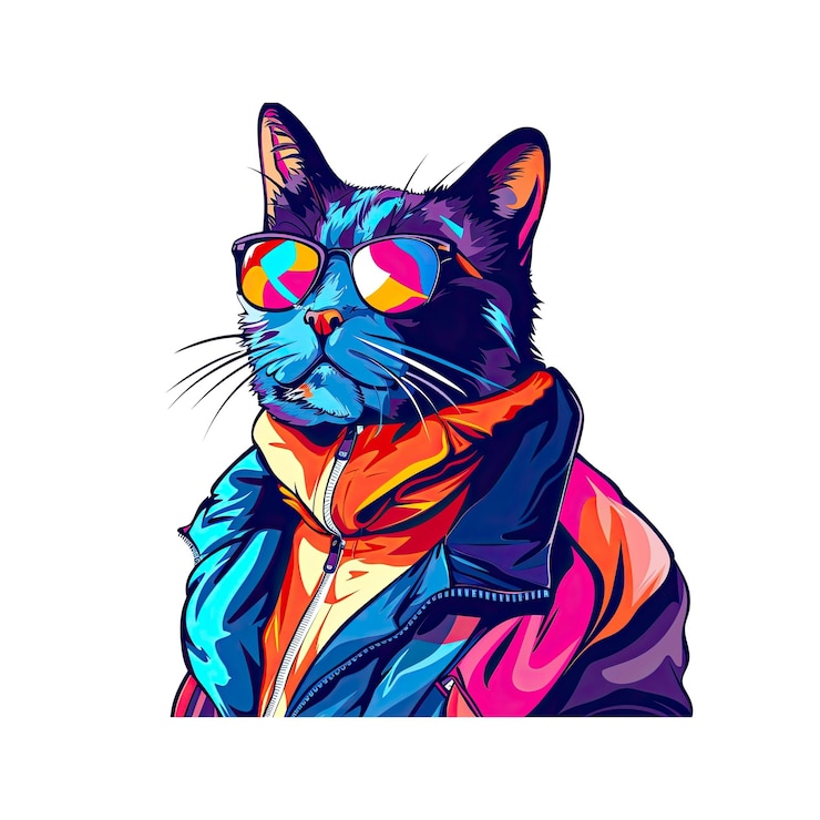 PSD coole katze mit sonnenbrille und jacke