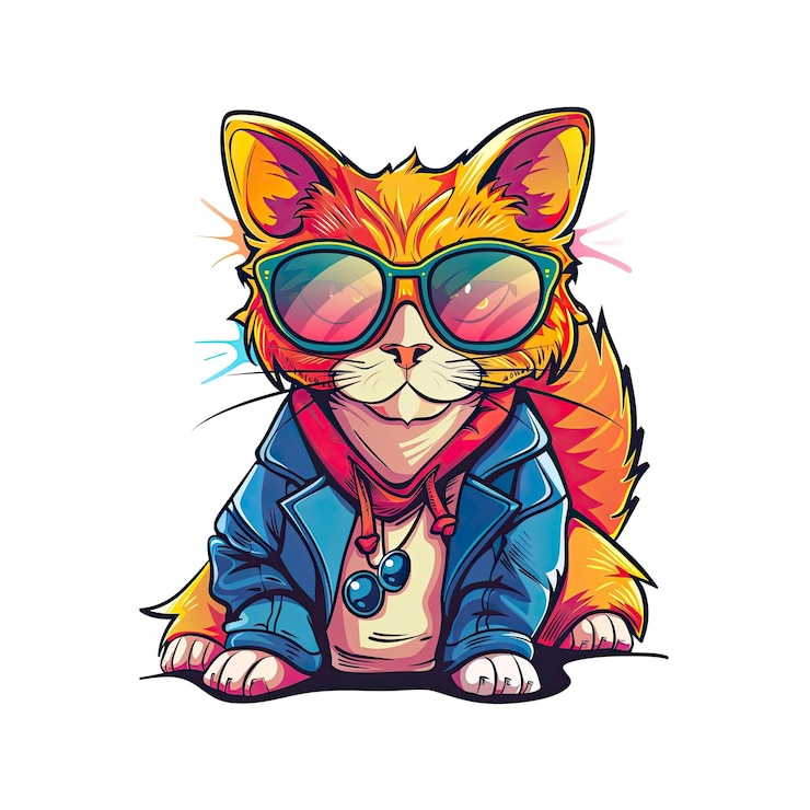 PSD coole katze mit sonnenbrille und jeansjacke