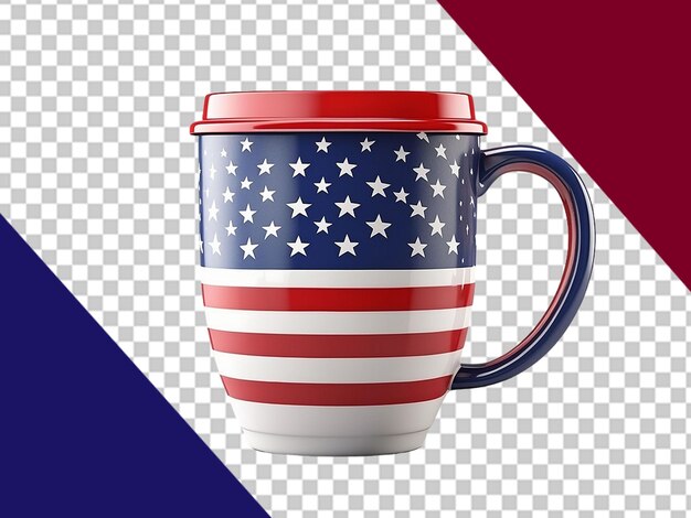 Copa de café con bandera de los estados unidos aislada sobre un fondo transparente