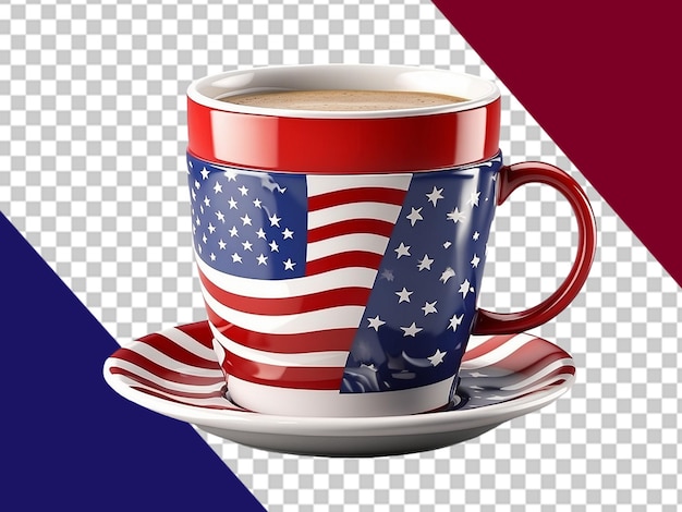 Copa de café con bandera de los estados unidos aislada sobre un fondo transparente