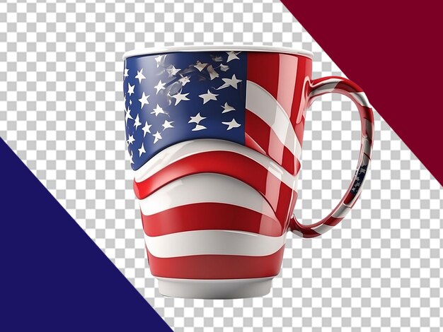 PSD copa de café con bandera de los estados unidos aislada sobre un fondo transparente