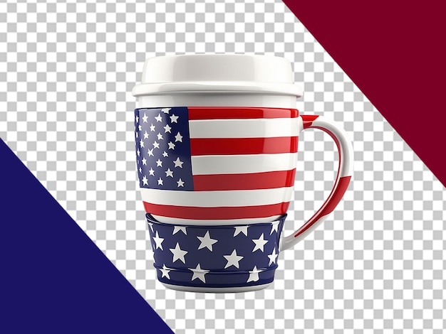 PSD copa de café con bandera de los estados unidos aislada sobre un fondo transparente