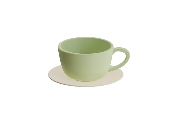 Copa de cerámica verde minimalista en el platillo