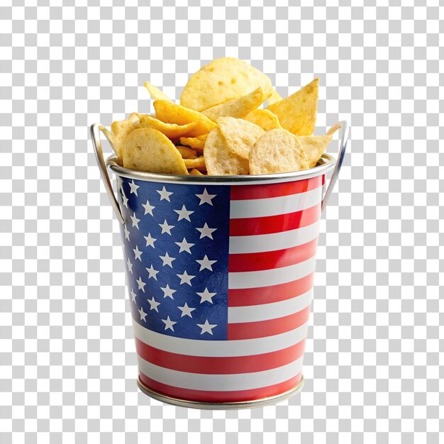 PSD copa patriótica de papas fritas con diseño de bandera estadounidense aislada sobre un fondo transparente