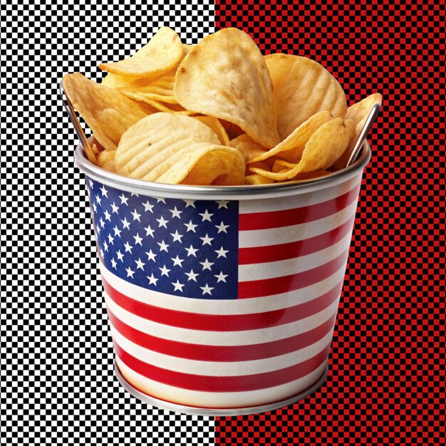 PSD copa patriótica de papas fritas con el diseño de la bandera estadounidense aislado en un fondo transparente