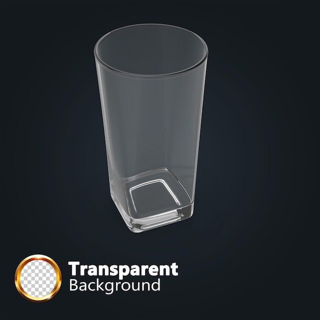 Copa de vino y copas vacías de vidrio transparente de diferentes formas 3D Render en fondo transparente