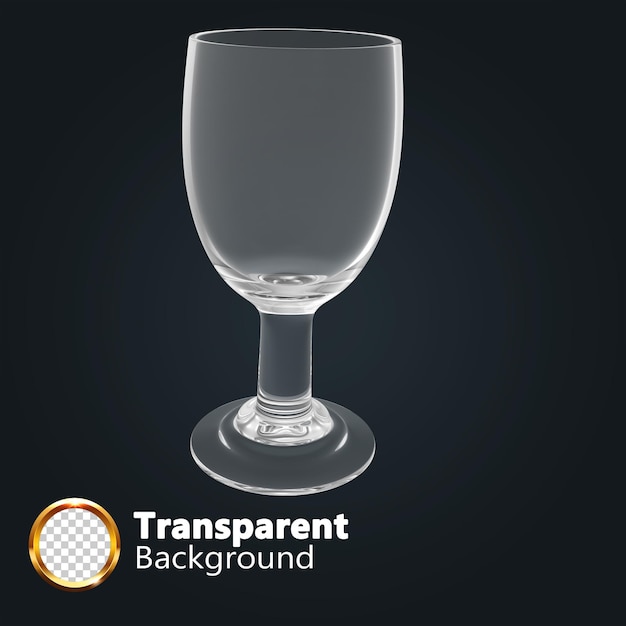 Copa de vino y copas vacías de vidrio transparente de diferentes formas 3d render en fondo transparente