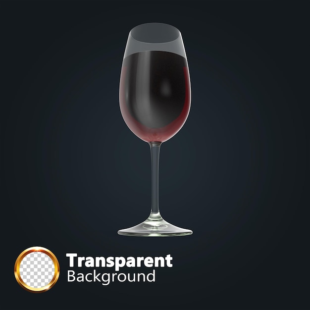 Copa de vino y copas vacías de vidrio transparente de diferentes formas 3d render en fondo transparente