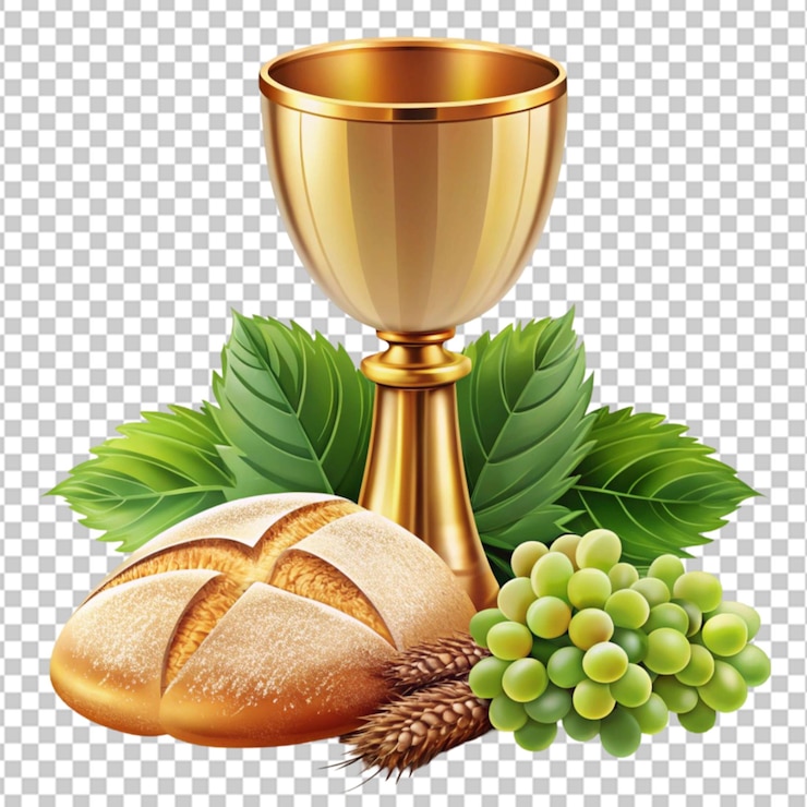 PSD copa de vino con uvas y pan en un fondo transparente