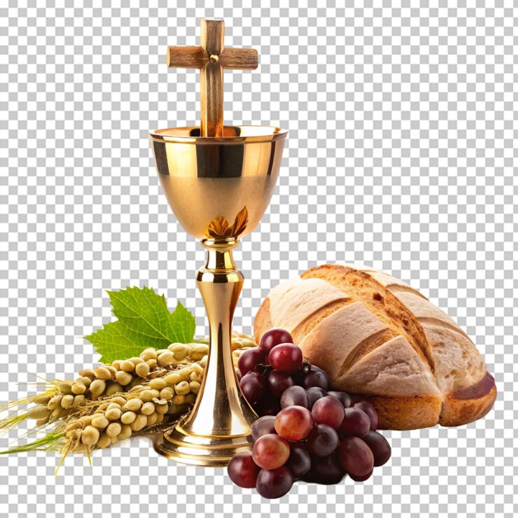 PSD copa de vino con uvas y pan en un fondo transparente