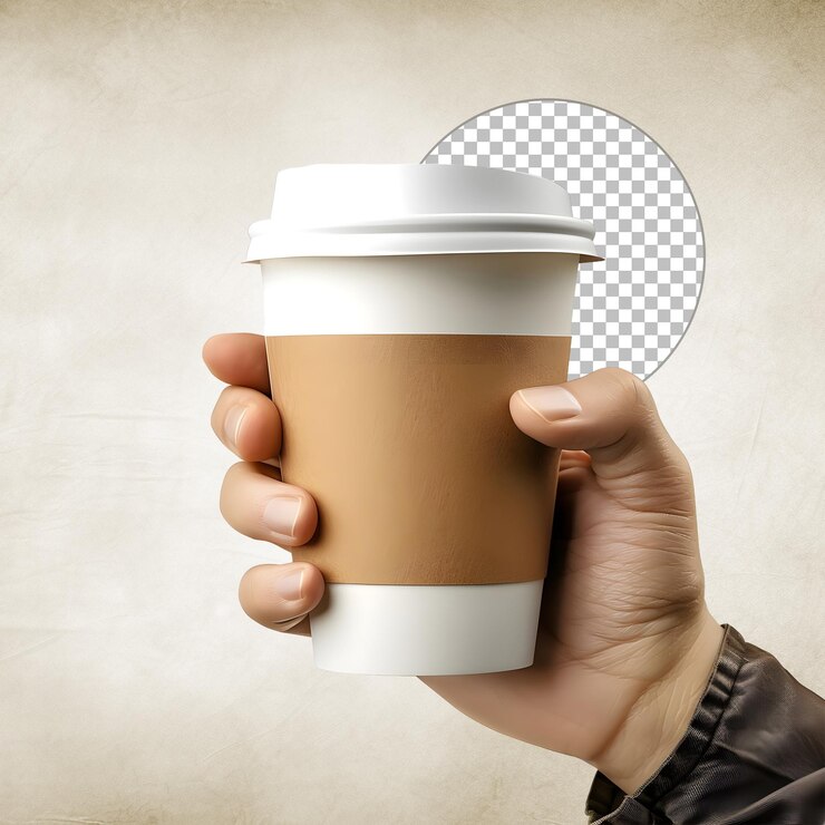 PSD copas de café con la mano aisladas sobre un fondo transparente