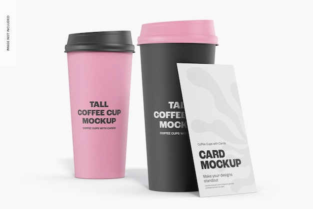 Copas de café altas com maquete de cartão, vista esquerda