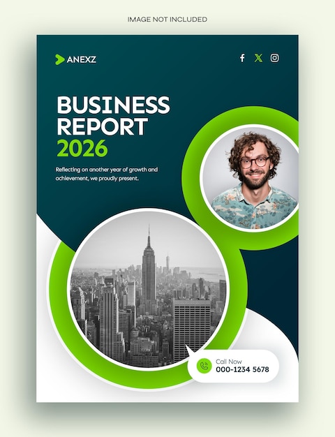 Copertina di opuscolo o volantino del rapporto annuale per agenzie commerciali