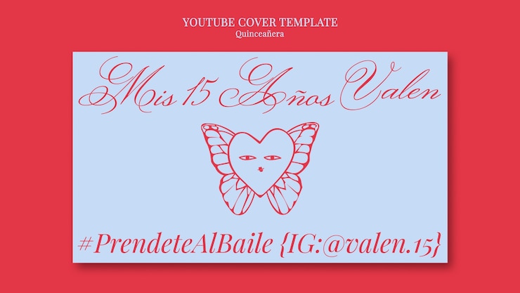 PSD copertina di youtube per la celebrazione della quinceanera disegnata a mano