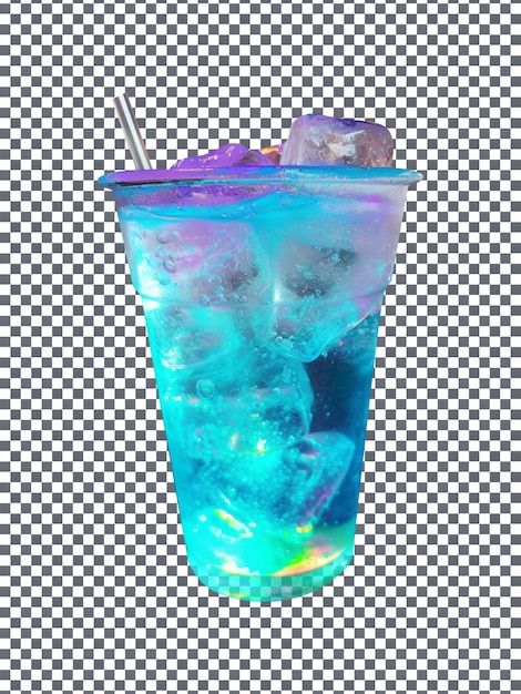 PSD copo de água gelada de cor neon isolado em fundo transparente