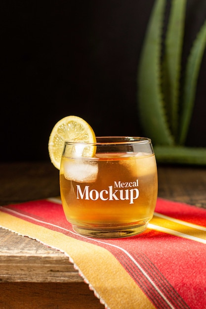 Copo de bebida mezcal com fatia de limão