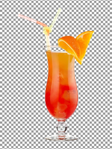 Copo de coquetel de laranja com um canudo em fundo transparente