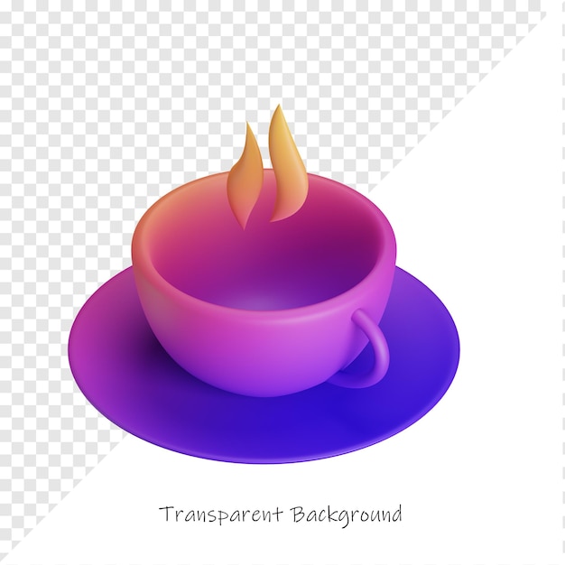 Copo de desenho animado 3D com vapor em um prato