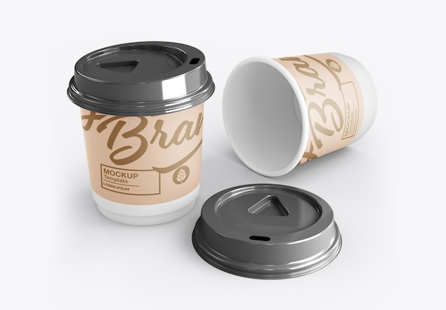 Copo de papel com renderização 3d de maquete de café
