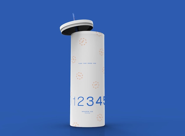 Copo de smoothie reutilizável aberto em 3D com maquete de palha