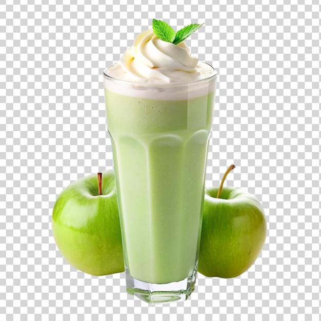 Copo de smoothie verde com maçãs e hortelã isolado em fundo transparente