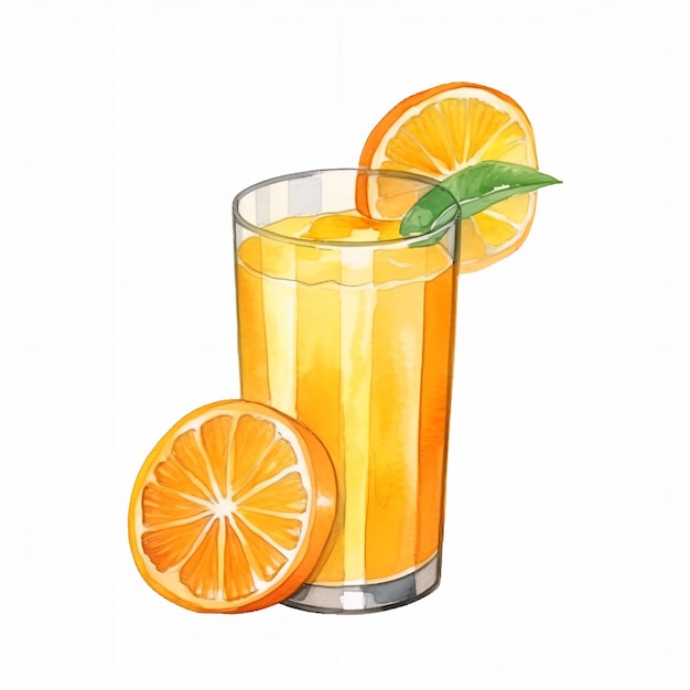 PSD copo de suco de laranja com aquarela de limão