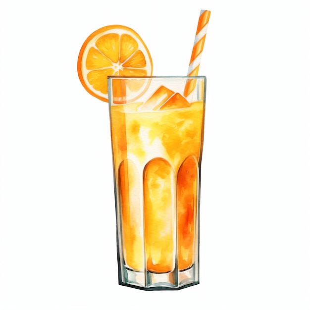 copo de suco de laranja com aquarela de limão